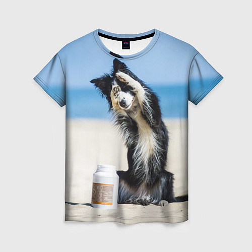 Женская футболка Песик на пляже / 3D-принт – фото 1