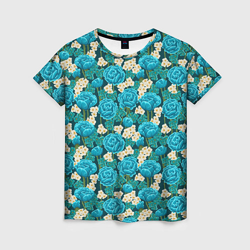 Женская футболка Голубые розы / 3D-принт – фото 1