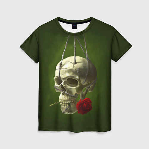 Женская футболка Череп и роза / 3D-принт – фото 1