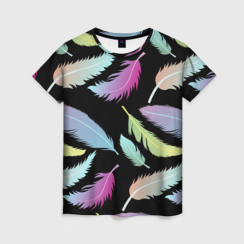 Женская футболка Радужные перья / 3D-принт – фото 1