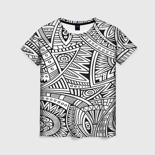 Женская футболка Черно-белая этника / 3D-принт – фото 1