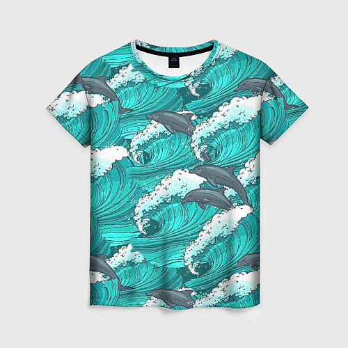 Женская футболка Лазурные дельфины / 3D-принт – фото 1