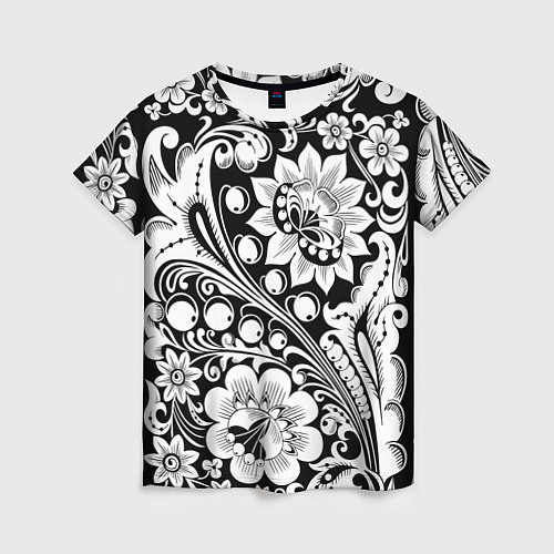 Женская футболка Хохлома черно-белая / 3D-принт – фото 1
