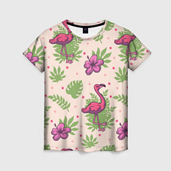 Женская футболка Цветочные фламинго