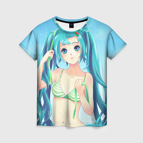 Женская футболка Мику на пляже / 3D-принт – фото 1