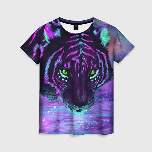 Женская футболка Неоновый тигр / 3D-принт – фото 1