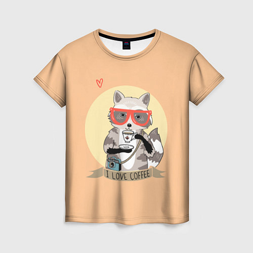 Женская футболка Raccoon Love Coffee / 3D-принт – фото 1