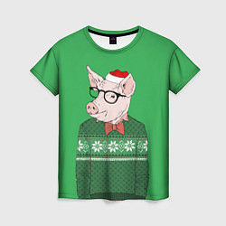 Женская футболка New Year: Hipster Piggy
