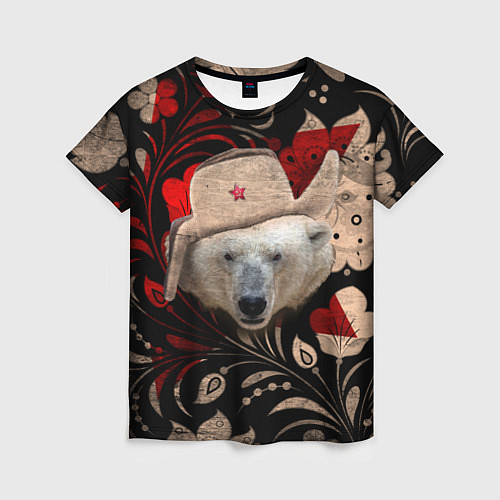 Женская футболка Медведь в ушанке / 3D-принт – фото 1