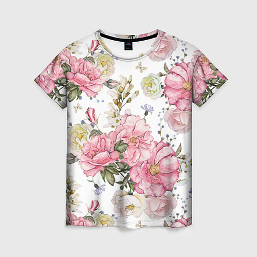 Женская футболка Нежные розы / 3D-принт – фото 1