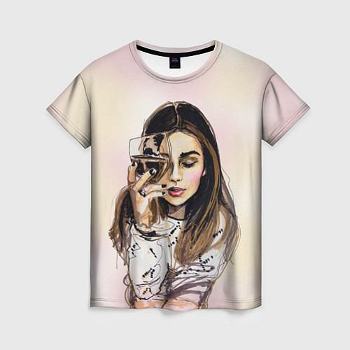 Женская футболка Девушка с бокалом вина / 3D-принт – фото 1