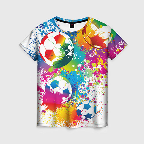 Женская футболка Футбольные мячи - красочные брызги / 3D-принт – фото 1