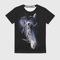 Женская футболка Конь вороной на черном