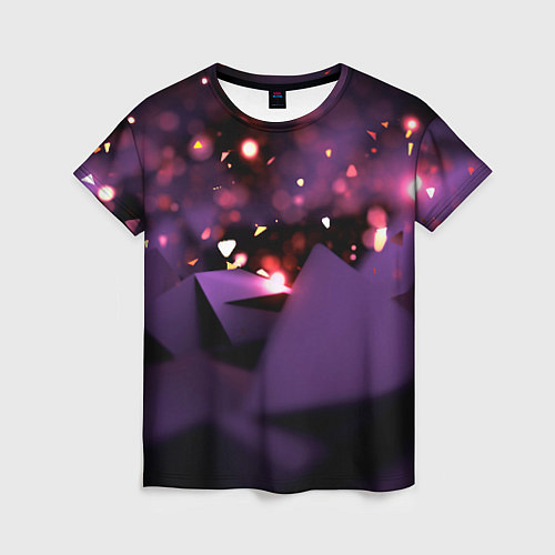 Женская футболка Фиолетовая абстракция с блестками / 3D-принт – фото 1
