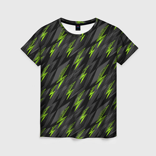 Женская футболка Зеленые молнии паттерн / 3D-принт – фото 1