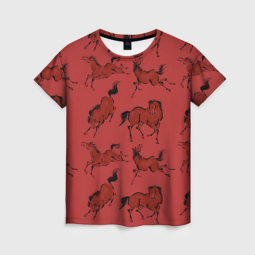 Женская футболка Красные кони / 3D-принт – фото 1