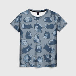 Женская футболка Камуфляж с котиками серо-голубой