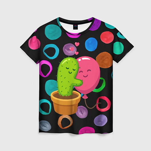 Женская футболка Влюбленные кактус и шарик / 3D-принт – фото 1