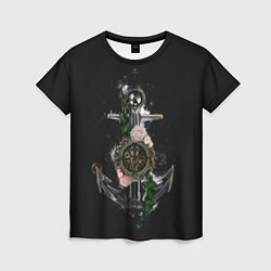 Женская футболка Якорь с компасом и цветами