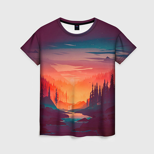 Женская футболка Minimal forest sunset / 3D-принт – фото 1
