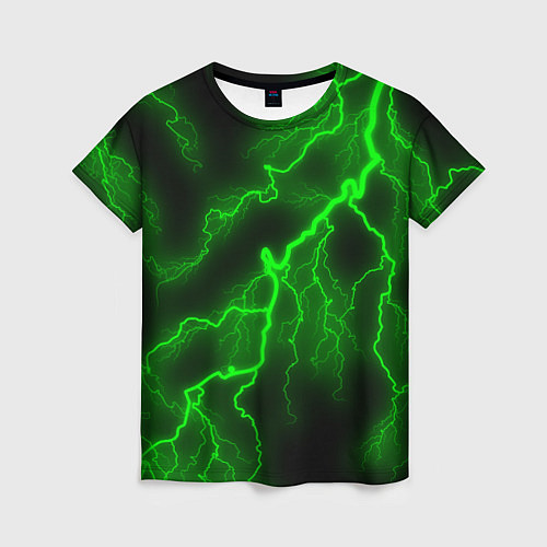 Женская футболка МОЛНИЯ GREEN NEON / 3D-принт – фото 1