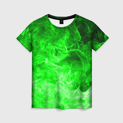 Женская футболка ОГОНЬ GREEN NEON / 3D-принт – фото 1