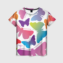 Женская футболка Разноцветные бабочки