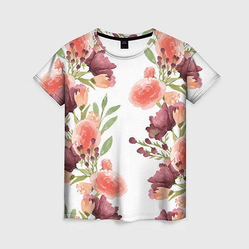 Женская футболка Цветы на белом / 3D-принт – фото 1