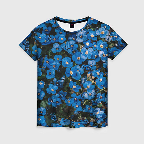 Женская футболка Поле синих цветов фиалки лето / 3D-принт – фото 1