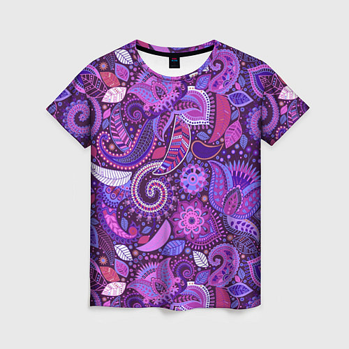 Женская футболка Фиолетовый этнический дудлинг / 3D-принт – фото 1