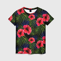 Женская футболка Тропические цветы и листья