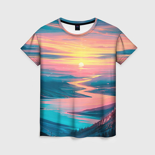 Женская футболка Извилистая река закат природа / 3D-принт – фото 1
