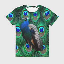 Женская футболка Павлин на фоне своих перьев