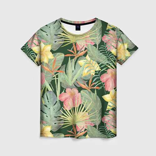 Женская футболка Тропические растения и цветы / 3D-принт – фото 1