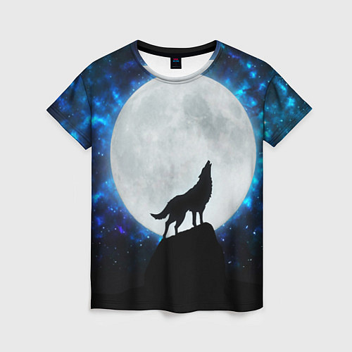 Женская футболка Волк воющий на луну / 3D-принт – фото 1