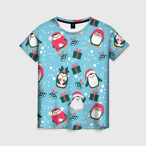 Женская футболка Новогодние Пингвины / 3D-принт – фото 1