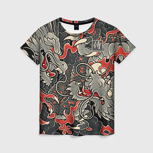 Женская футболка Самурай Якудза, драконы / 3D-принт – фото 1