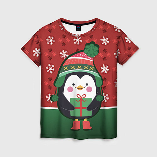Женская футболка Пингвин Новый год / 3D-принт – фото 1