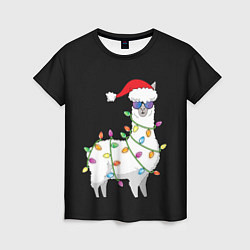 Женская футболка Рождественская Лама