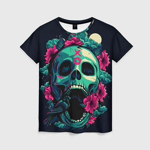 Женская футболка Череп с Цветами / 3D-принт – фото 1