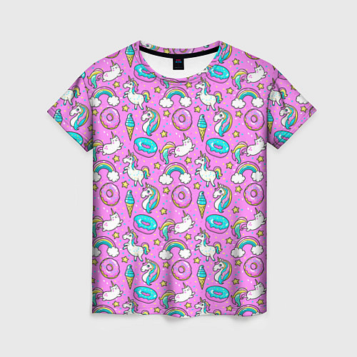 Женская футболка Единороги и пончики / 3D-принт – фото 1
