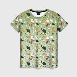 Женская футболка Много рисованных котов узор