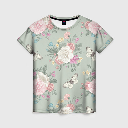 Женская футболка Бабочки в цветах / 3D-принт – фото 1