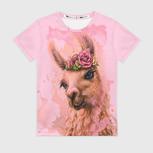 Женская футболка Лама с цветами / 3D-принт – фото 1