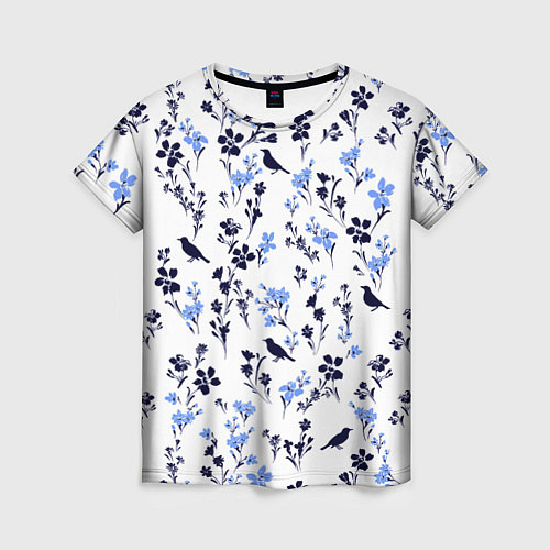 Женская футболка Цветы и птицы / 3D-принт – фото 1