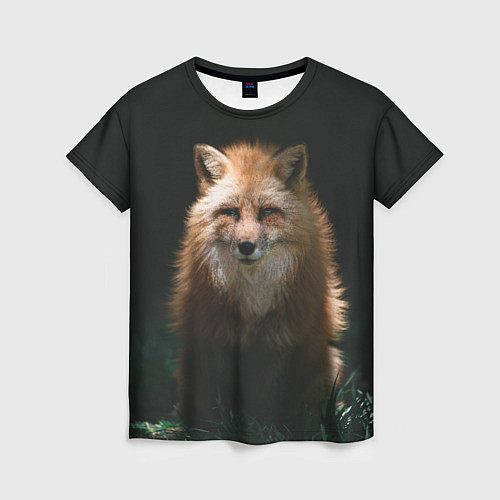 Женская футболка Хитрый лис на черном фоне / 3D-принт – фото 1