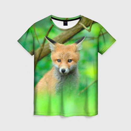 Женская футболка Лисенок в зеленом лесу / 3D-принт – фото 1