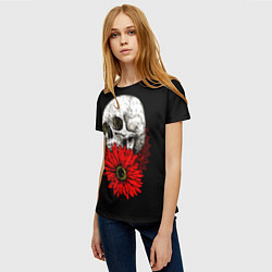 Футболка женская Череп и Красный Цветок Skull, цвет: 3D-принт — фото 2