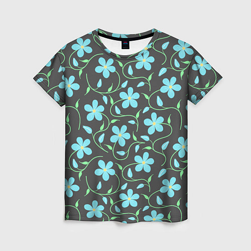 Женская футболка Цветочный узор на темном фоне / 3D-принт – фото 1