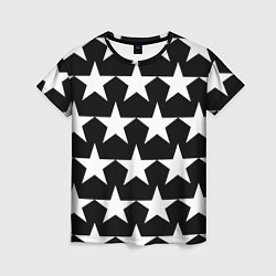 Футболка женская Белые звёзды на чёрном фоне 2, цвет: 3D-принт